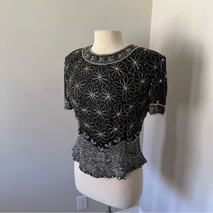 PAPELL BOUTIQUE | Vintage Silk Beaded Top Sz XL